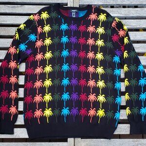 Forever 21 knit sweatshirt sweater long sleeve black rainbow colored palm trees